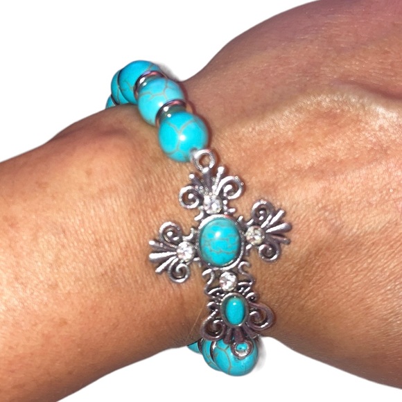 Jewelry - Turquoise Cross Bracelet- Semiprecious Stone NWT!